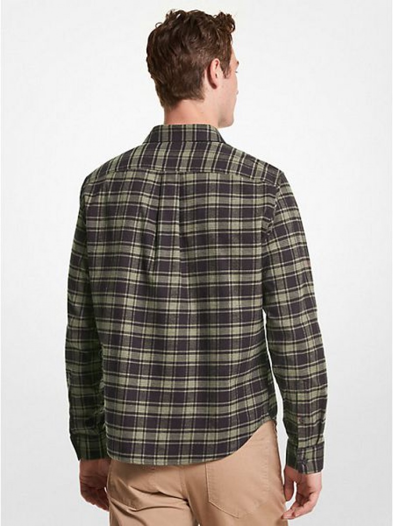 Camisas Michael Kors Slim-fit Plaid Algodon Flannel Hombre Verde Oliva | 156082-MNI