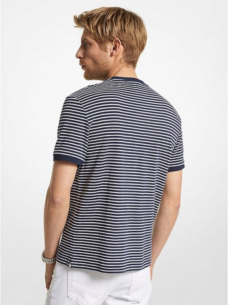 Camiseta Michael Kors A Rayas Algodon And Silk Blend Hombre Azul Marino | 061582-PVZ