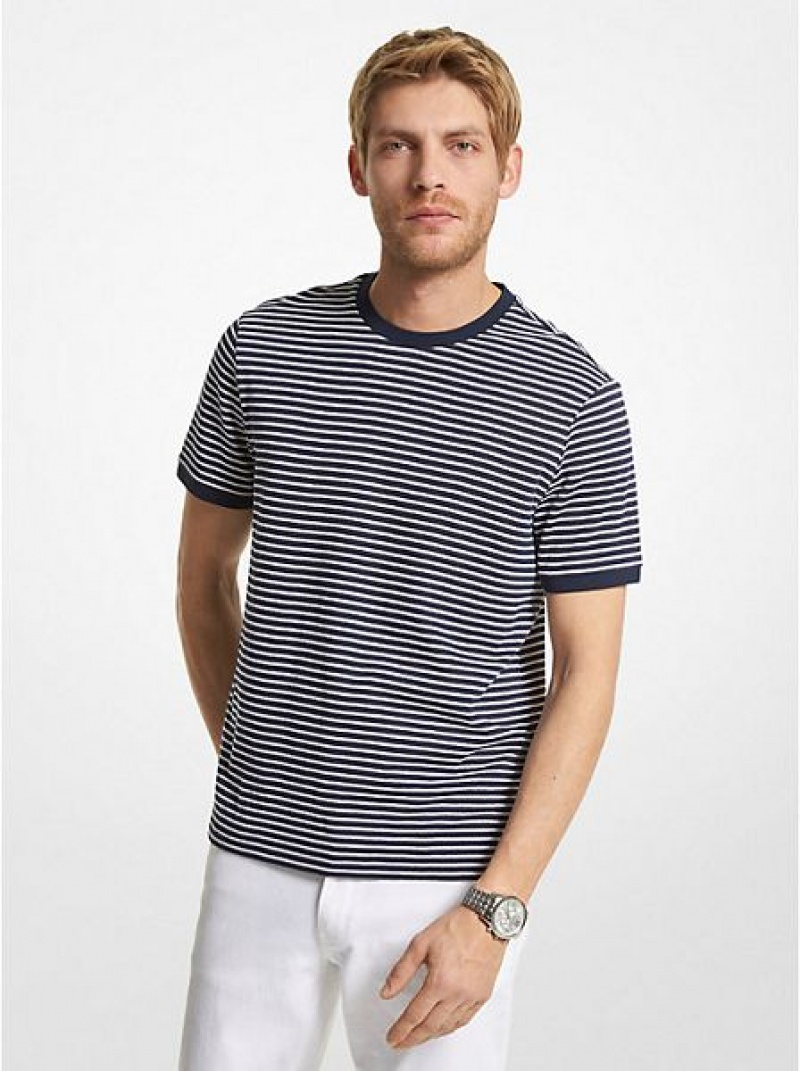 Camiseta Michael Kors A Rayas Algodon And Silk Blend Hombre Azul Marino | 061582-PVZ