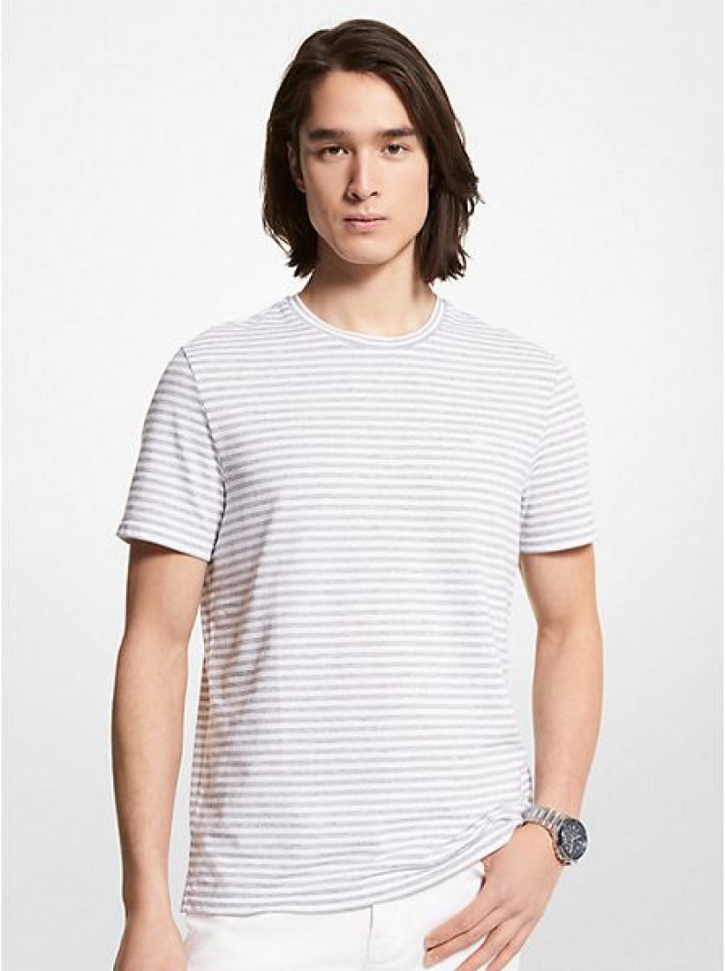 Camiseta Michael Kors A Rayas Textured Algodon Hombre Gris | 853961-RQL