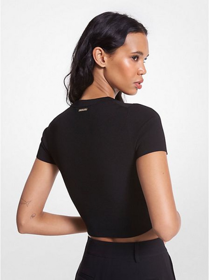 Camiseta Michael Kors Acanalado Stretch Viscose Cropped Mujer Negras | 096147-CSV