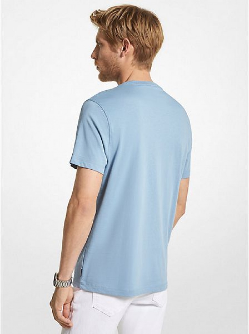 Camiseta Michael Kors Estampadas Logo Algodon Hombre Azules Blancas | 165723-YLM