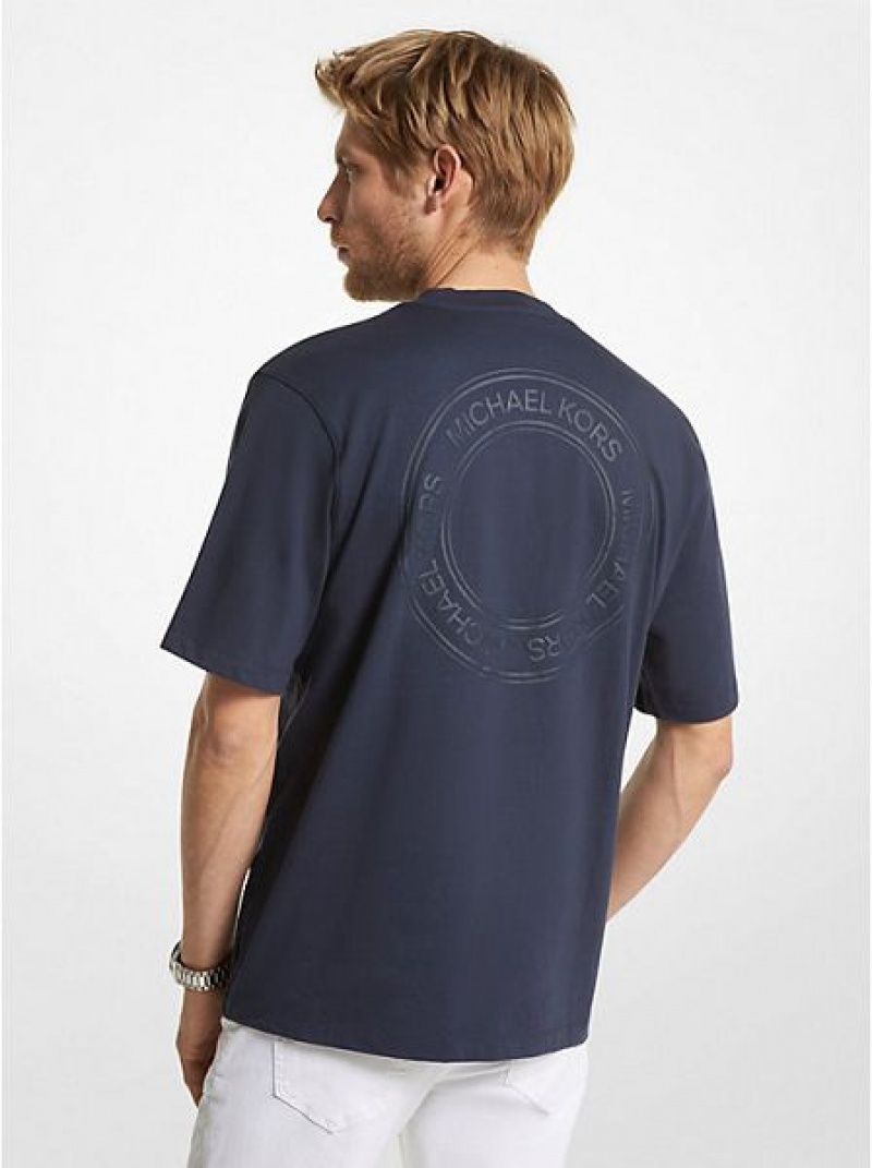 Camiseta Michael Kors Logo Algodon Hombre Azul Marino | 951230-MXD