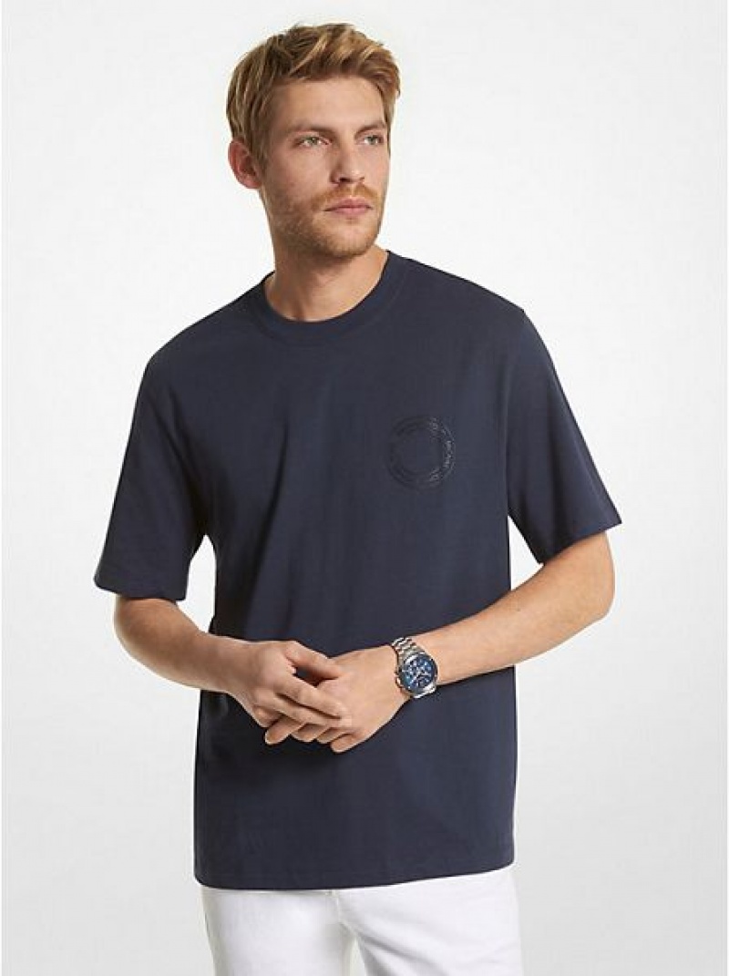 Camiseta Michael Kors Logo Algodon Hombre Azul Marino | 951230-MXD