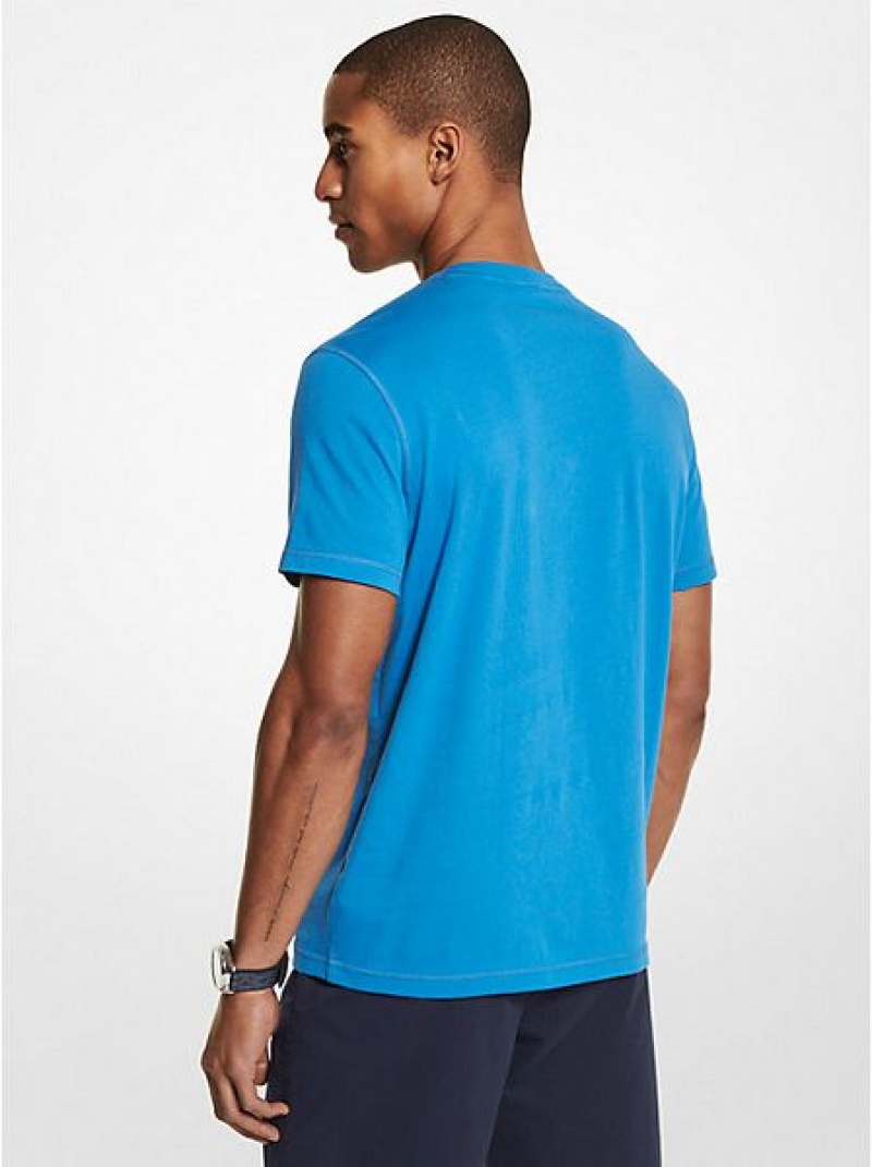 Camiseta Michael Kors Logo Algodon Hombre Azules | 863752-KNG