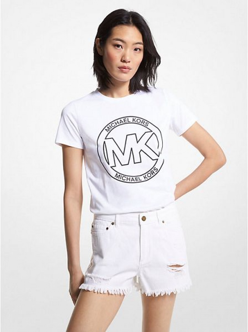 Camiseta Michael Kors Logo Charm Print Organic Algodon Mujer Blancas | 932567-PRD