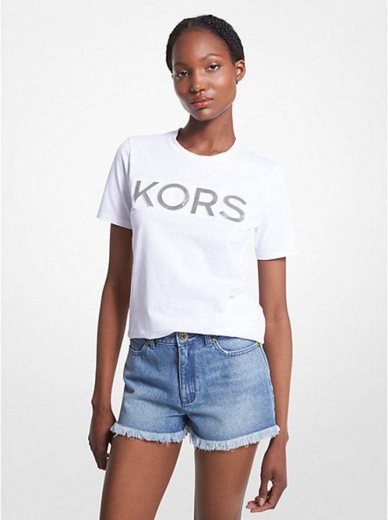 Camiseta Michael Kors Logo Organic Algodon Mujer Blancas | 947106-HOM