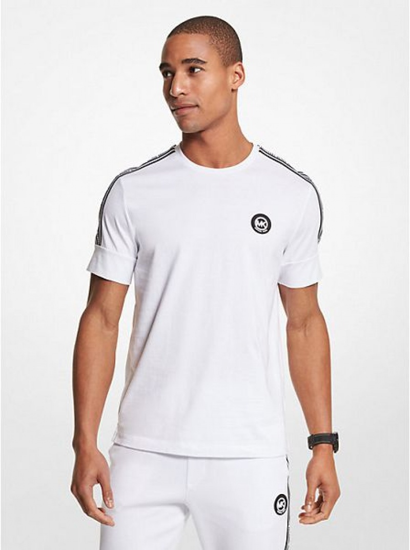 Camiseta Michael Kors Logo Tape Algodon Jersey Hombre Blancas | 450371-JSQ