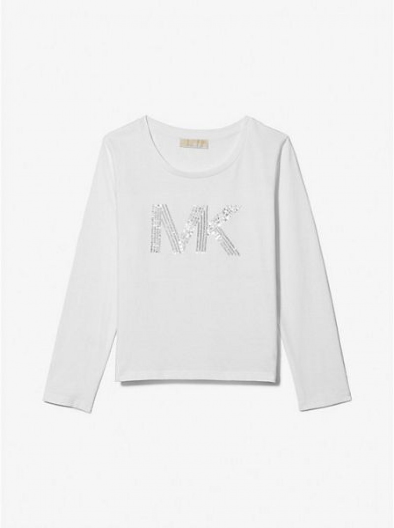 Camiseta Michael Kors Sequined Logo Algodon Niños Blancas | 801654-OAJ