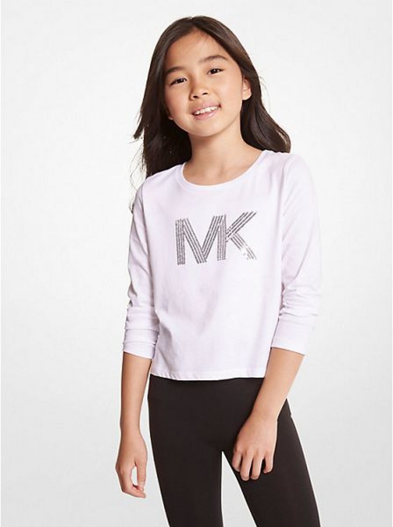 Camiseta Michael Kors Sequined Logo Algodon Niños Blancas | 801654-OAJ