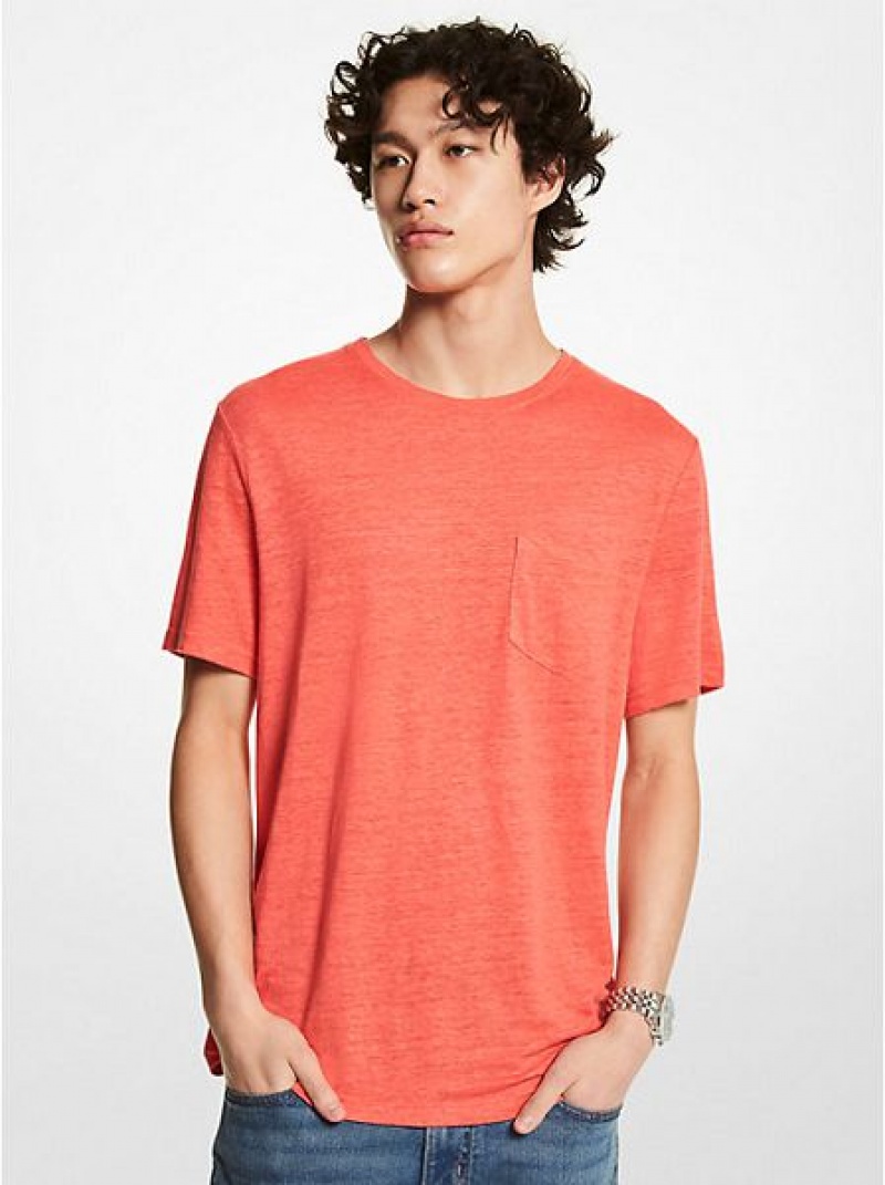 Camiseta Michael Kors Slub Linen Pocket Hombre Naranjas | 732861-AMY