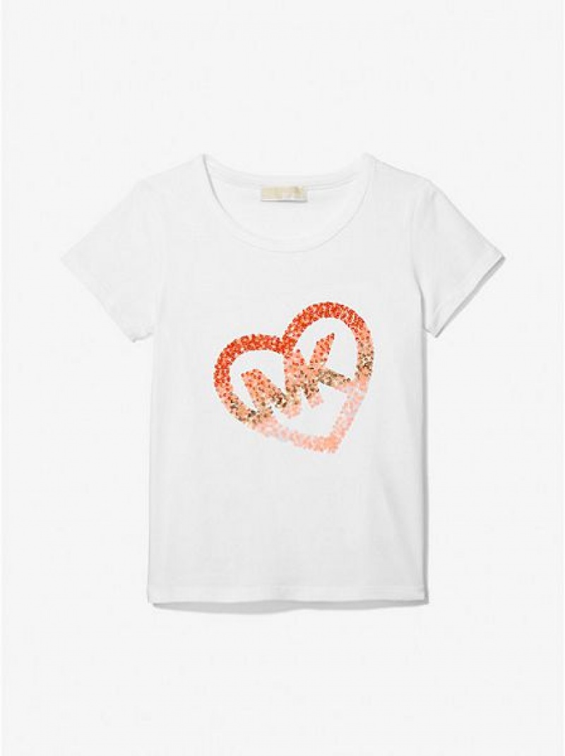 Camiseta Michael Kors Stretch Algodon Sequined Logo Heart Niños Blancas | 035427-RMW