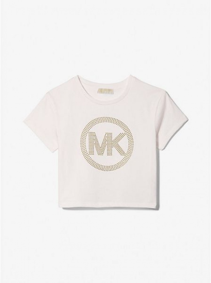 Camiseta Michael Kors Studded Logo Algodon Niños Blancas | 243607-JOX