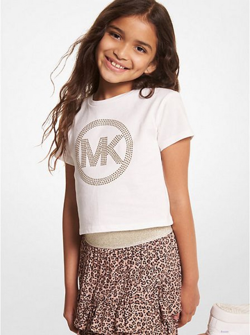 Camiseta Michael Kors Studded Logo Algodon Niños Blancas | 243607-JOX