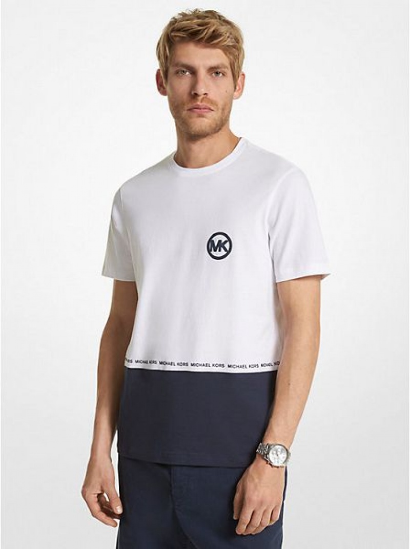 Camiseta Michael Kors Two-tone Logo Algodon Hombre Azul Marino | 923408-MQA