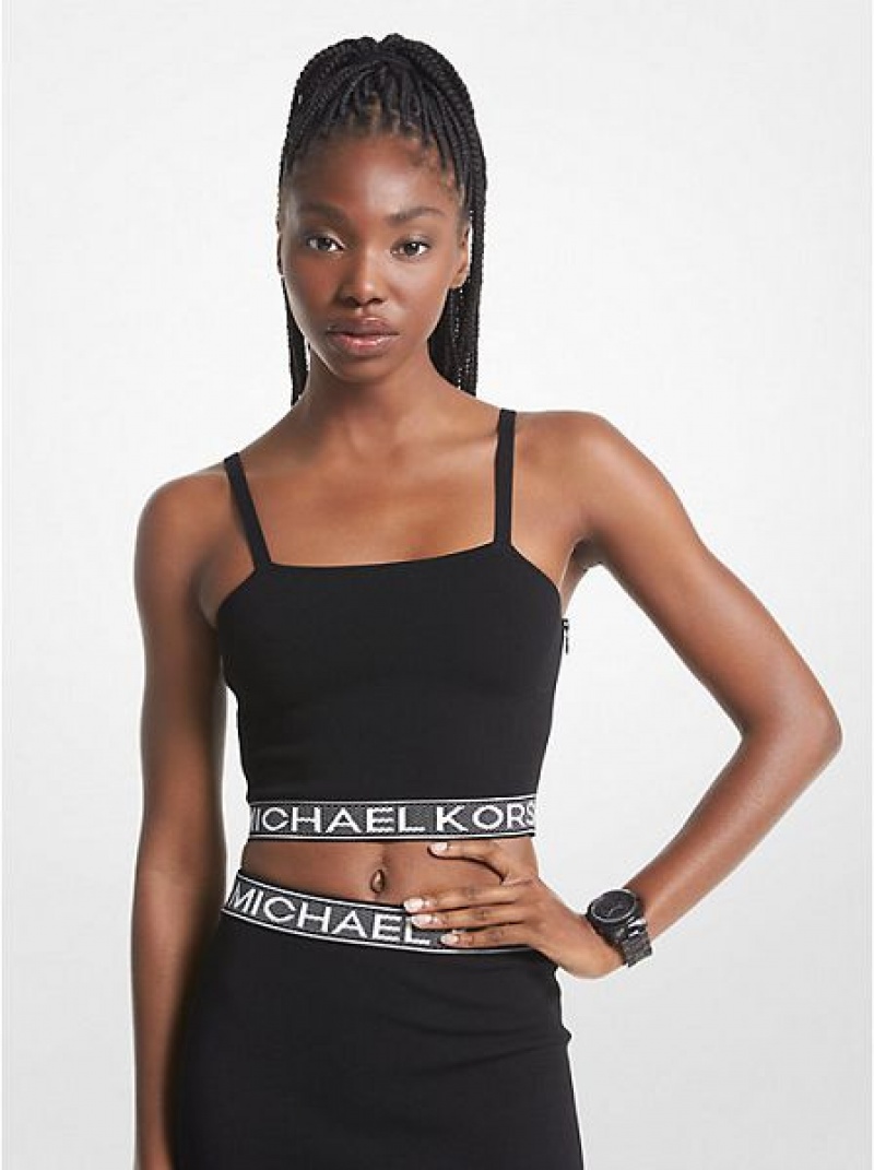 Camiseta Tirantes Michael Kors Logo Tape Stretch Knit Mujer Negras | 734852-AYW