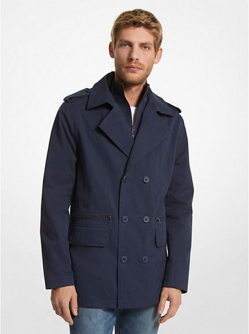 Chaquetas Michael Kors Algodon Blend Twill Peacoat Hombre Azul Marino | 805794-PVJ