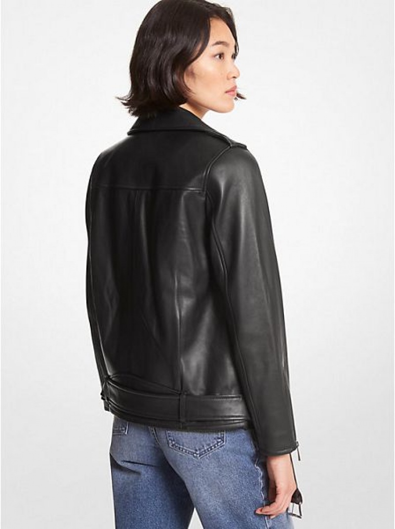 Chaquetas Michael Kors Belted Cuero Ciclismo Mujer Negras | 371254-QHN