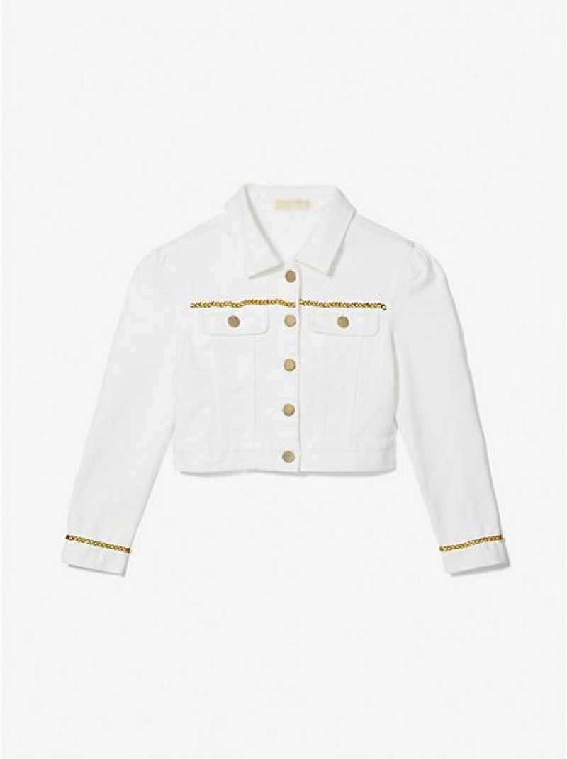 Chaquetas Michael Kors Chain Embellished Denim Niños Blancas | 038941-FUK