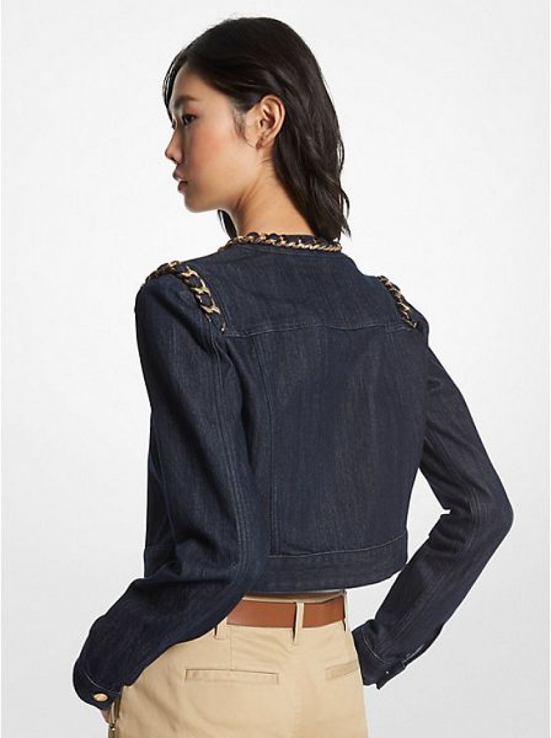 Chaquetas Michael Kors Chain-link Stretch Denim Cropped Mujer Azul Marino | 982507-QFN