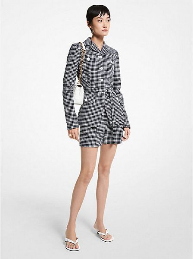 Chaquetas Michael Kors Check Algodon Blend Mujer Gris Blancas | 420756-BSD