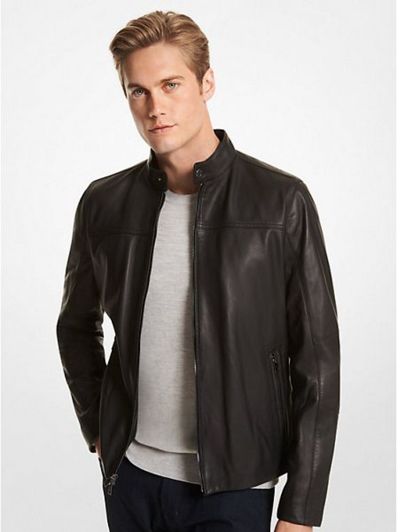 Chaquetas Michael Kors Cuero Racer Hombre Negras | 845321-AGV