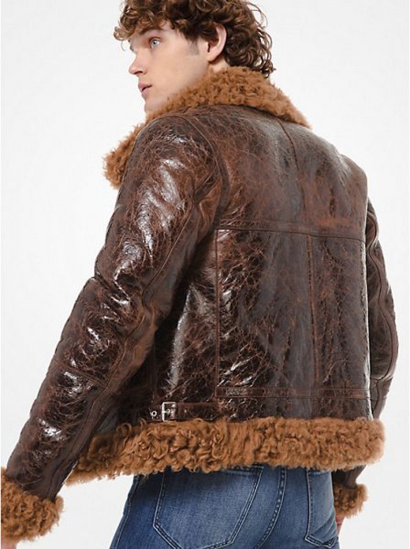 Chaquetas Michael Kors Distressed Charol Cuero Shearling Hombre Marrones | 034961-AEI