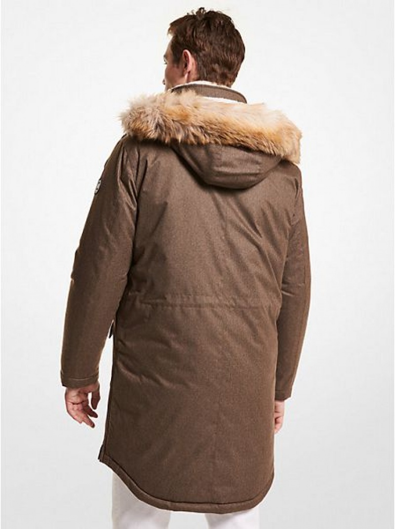 Chaquetas Michael Kors Faux Fur Trim Woven Parka Hombre Marrones | 037825-AWS