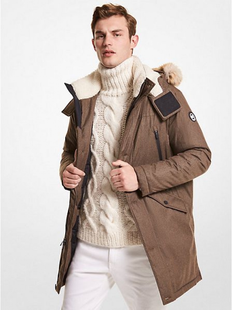 Chaquetas Michael Kors Faux Fur Trim Woven Parka Hombre Marrones | 037825-AWS