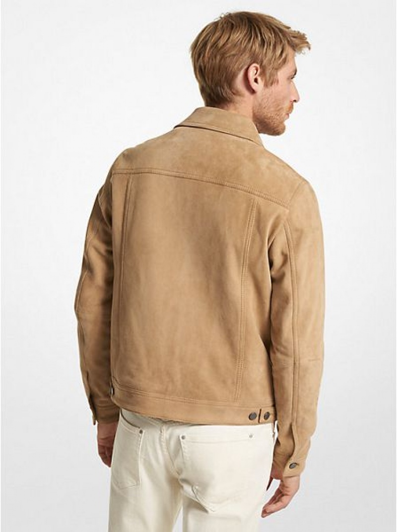 Chaquetas Michael Kors Gamuza Zip-up Trucker Hombre Kaki | 298014-GKW