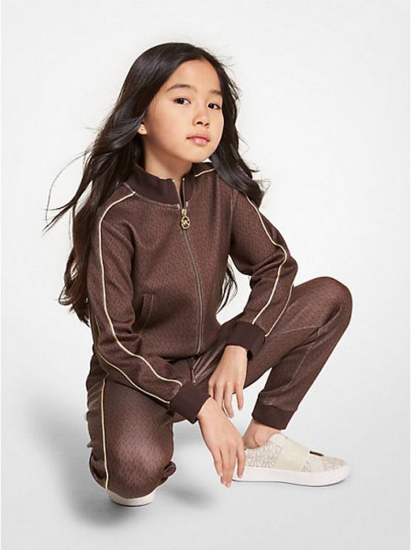 Chaquetas Michael Kors Logo Stretch Viscose Pista Niños Chocolate | 251876-EOQ