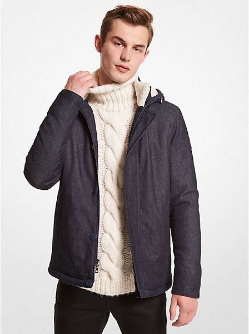 Chaquetas Michael Kors Sherpa-trim Denim Parka Hombre Indigo | 305497-SNV