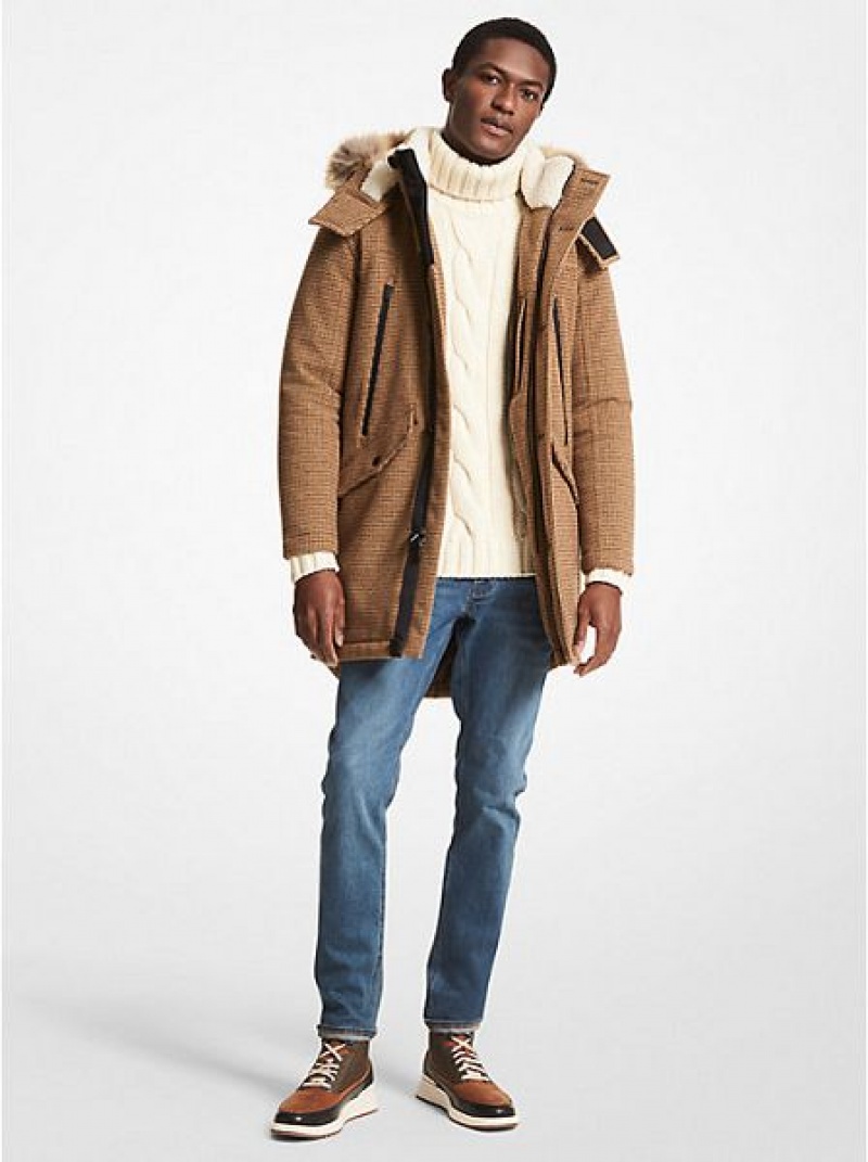 Chaquetas Michael Kors Tattersall Woven Parka Hombre Kaki | 627843-MSL