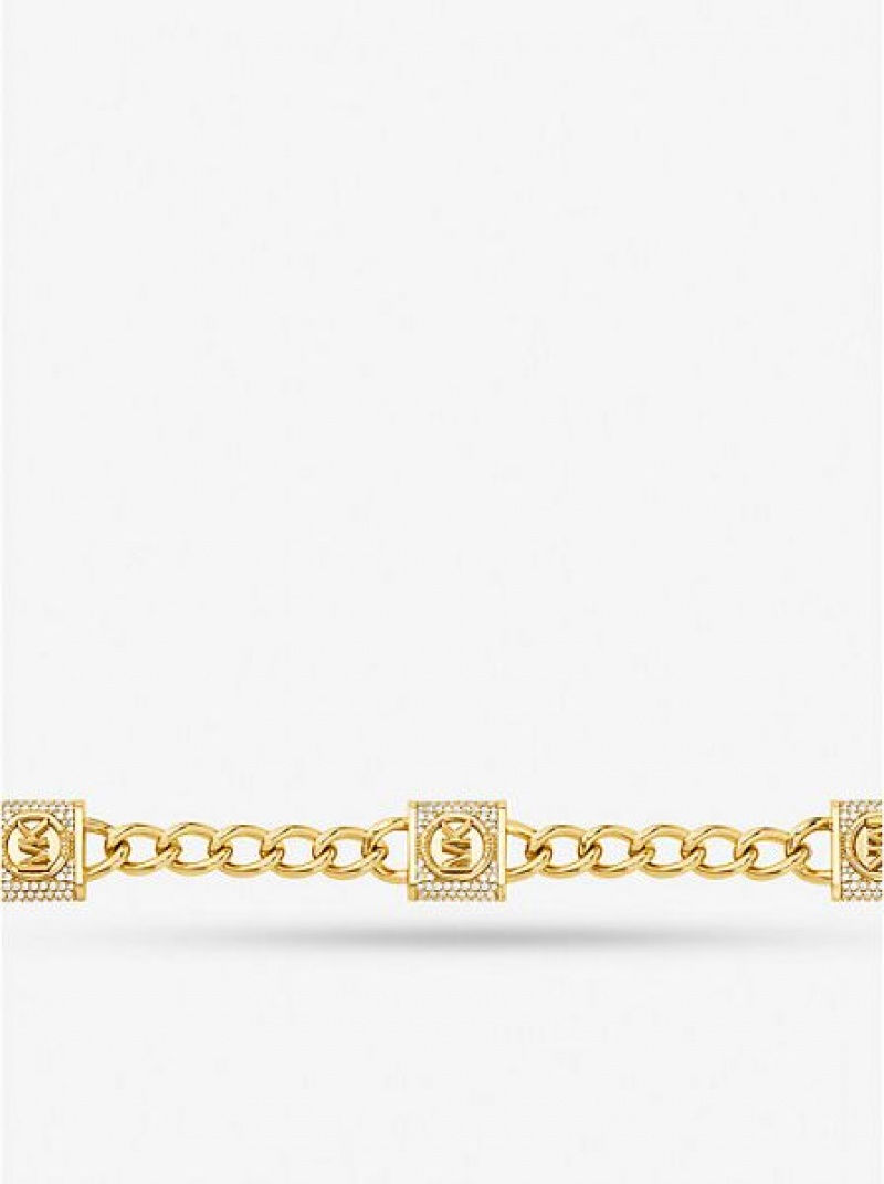 Collar Michael Kors 14k Gold-plated Brass Pave Lock Trio Mujer Doradas | 547208-DMN