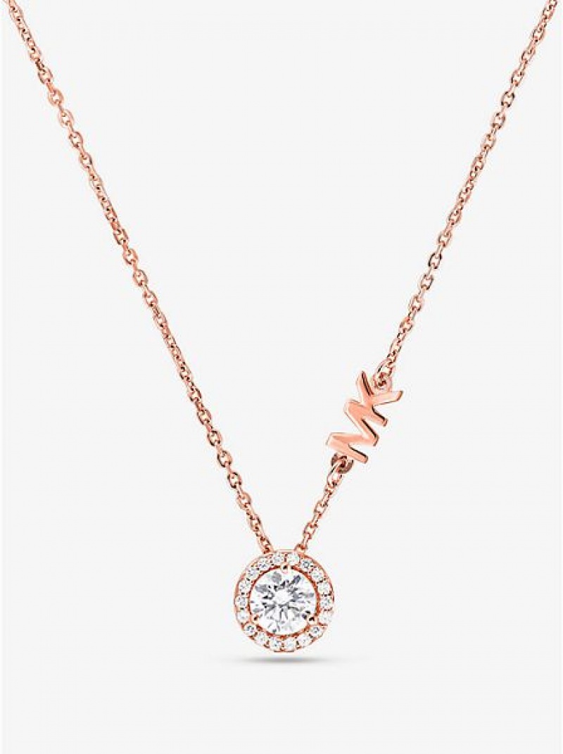 Collar Michael Kors Precious Metal-plated Sterling Silver Pave Halo Mujer Rosas Doradas | 084912-IPW