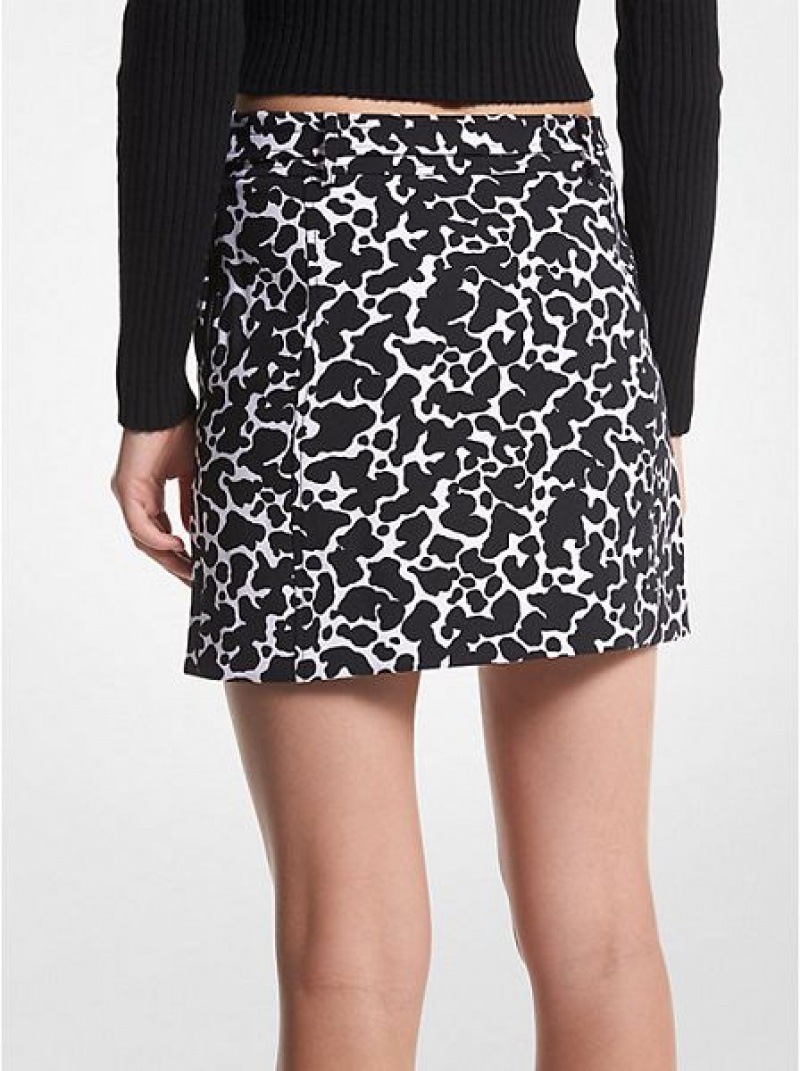 Falda Michael Kors Animal Print Stretch Crepe Belted Mini Mujer Blancas | 897360-TQJ