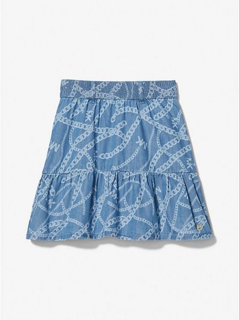 Falda Michael Kors Chain-link Logo Print Chambray Niños Azules Blancas | 780392-GAS