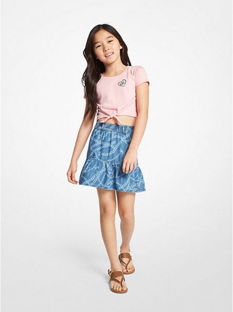 Falda Michael Kors Chain-link Logo Print Chambray Niños Azules Blancas | 780392-GAS