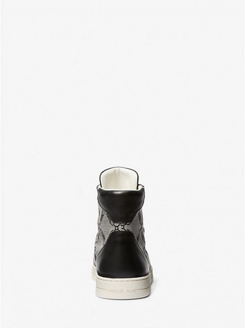 High Top Sneakers Michael Kors Keating Empire Logo Jacquard And Cuero Hombre Negras | 043719-LJW