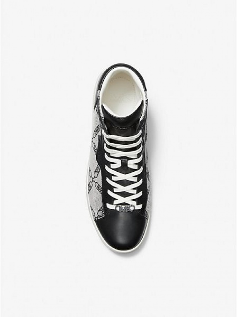 High Top Sneakers Michael Kors Keating Empire Logo Jacquard And Cuero Hombre Negras | 043719-LJW