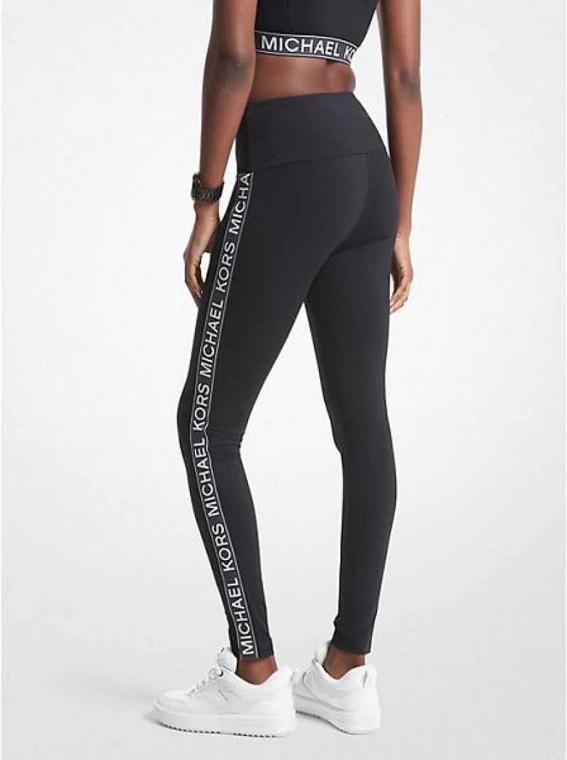 Leggins Michael Kors Stretch Nylon Logo Tape Mujer Negras | 817432-BRV