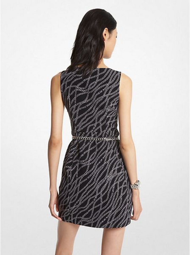 Mini Vestido Michael Kors Status Print Stretch Twill Mujer Negras Plateadas | 873695-XUA