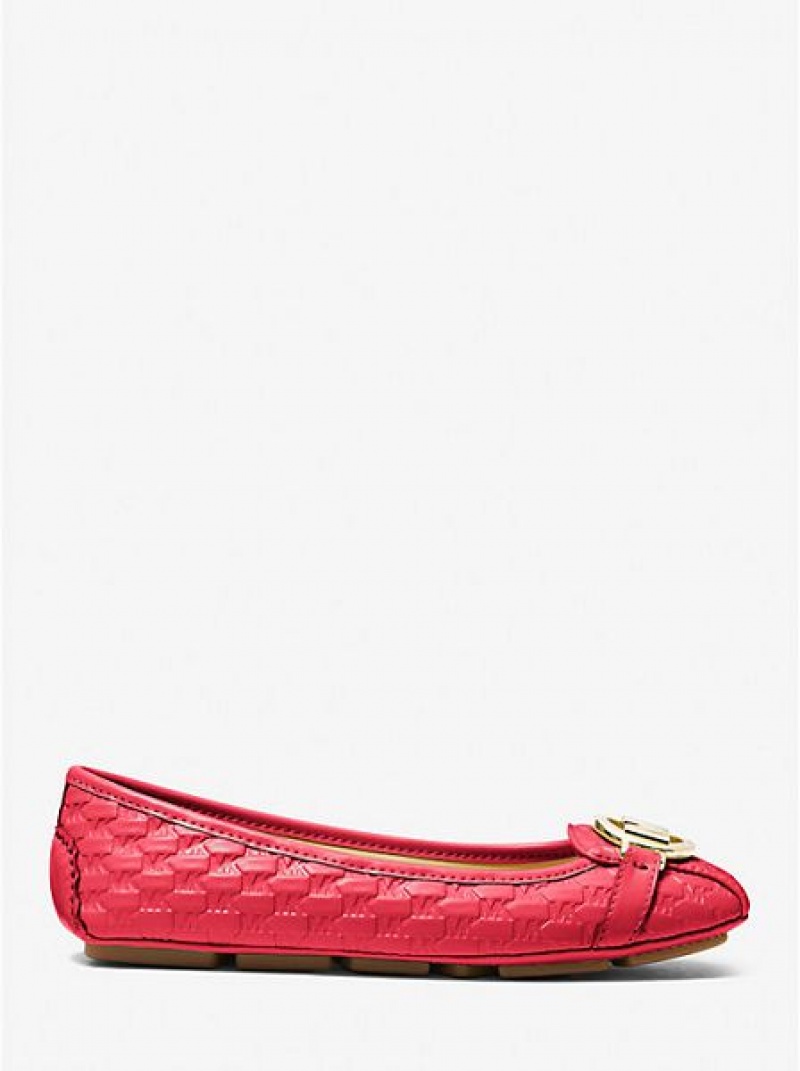 Mocasines Michael Kors Fulton Logo Embossed Faux Cuero Mujer Rojas | 921546-TIJ