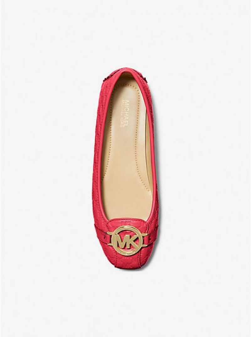 Mocasines Michael Kors Fulton Logo Embossed Faux Cuero Mujer Rojas | 921546-TIJ