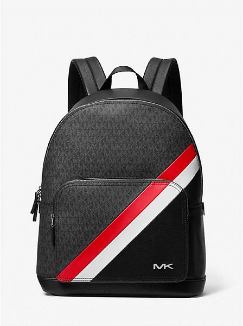 Mochila Michael Kors Cooper Logo Stripe And Faux Cuero Hombre Negras Rojas Blancas | 729314-LBH