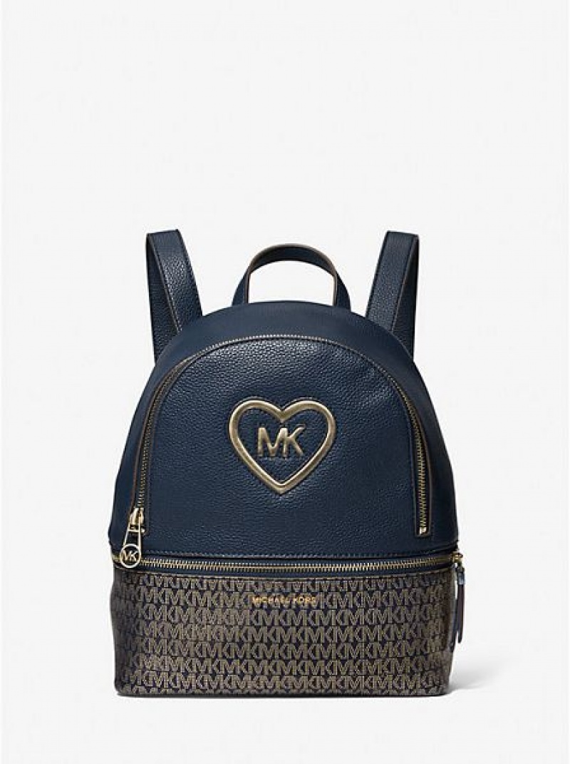 Mochila Michael Kors Logo Heart Faux Cuero And Coated Lona Niños Azul Marino | 346587-MZH