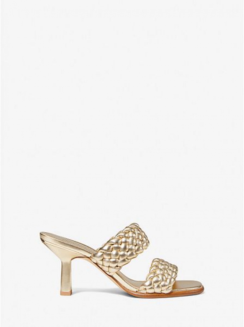 Mulas Michael Kors Amelia Metallic Braided Faux Cuero Mujer Doradas | 245167-ASM