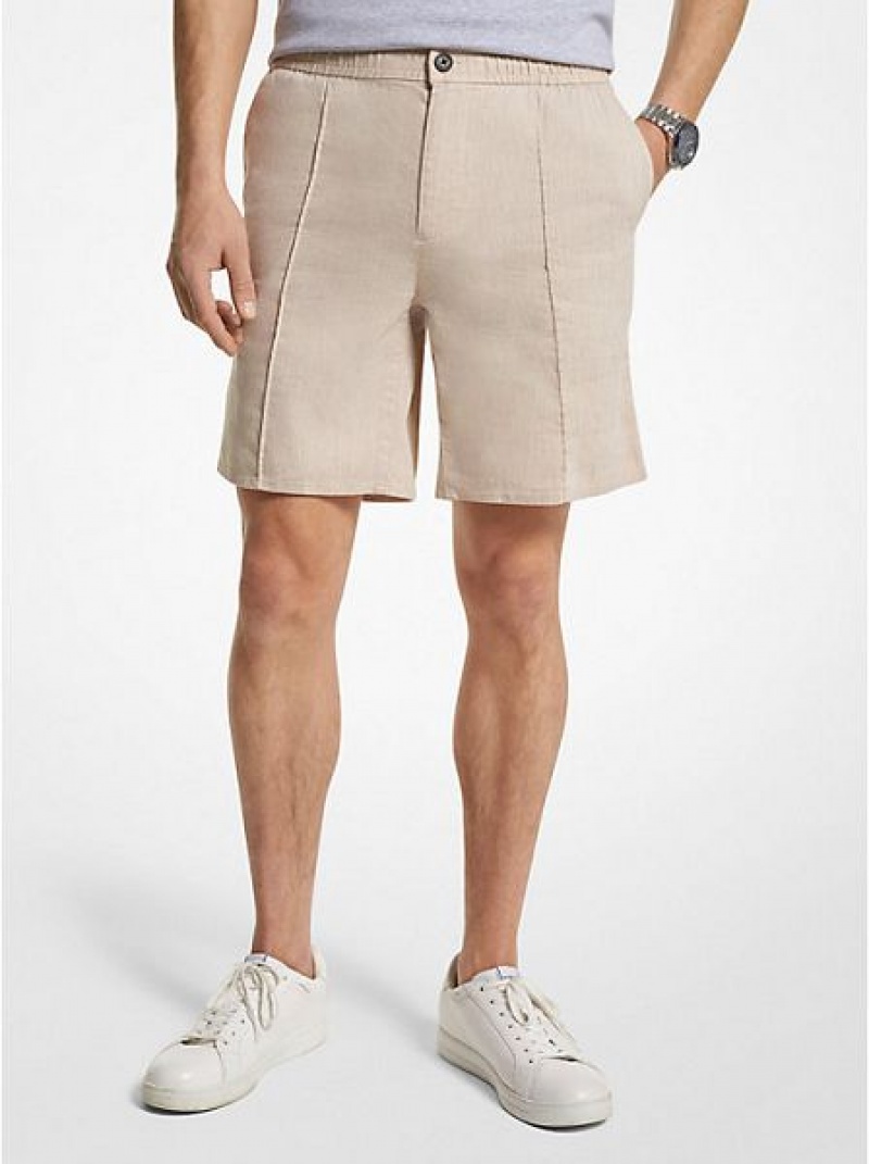 Pantalones Cortos Michael Kors Pintucked Linen And Algodon Blend Hombre Kaki | 691024-CUR