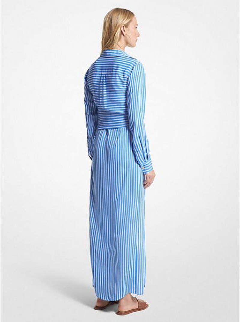 Pantalones Michael Kors A Rayas Georgette Tie-front Shirtdress Mujer Azules | 961203-DHJ