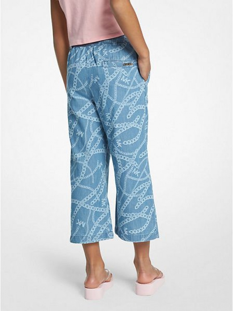 Pantalones Michael Kors Chain-link Logo Print Chambray Niños Azules Blancas | 109538-YIB